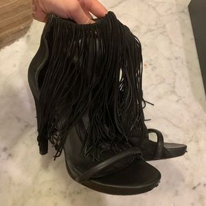 Alexander Wang Black Fringe Open Toe Heels